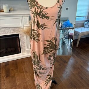 Pink and green tropical maternity maxi dress
